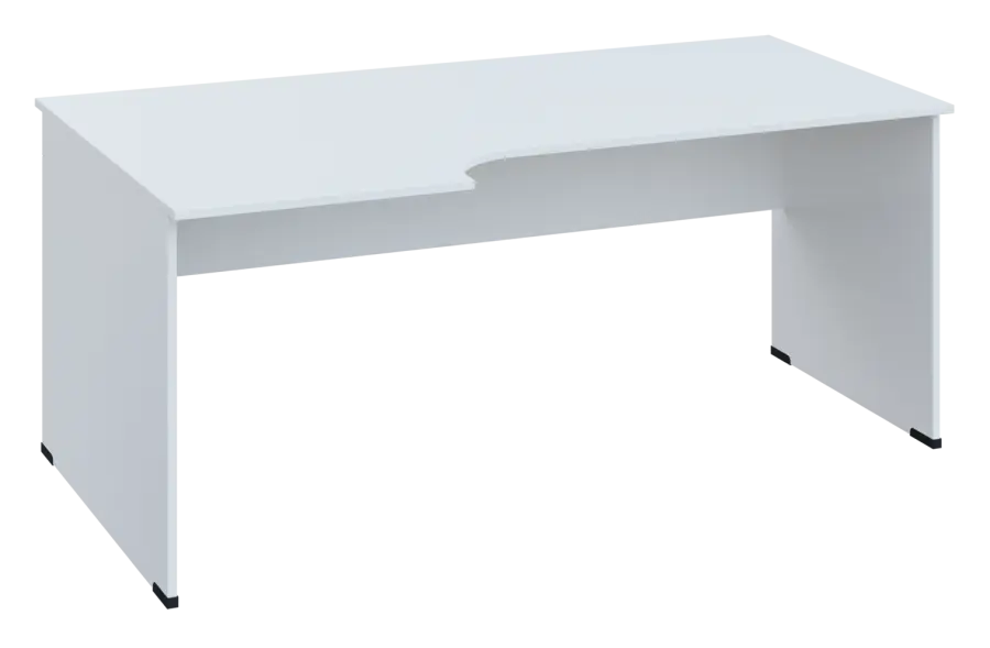 ERL 18 - 186 stůl kancelářský, rohový, levý, dřevěná podnož, deska 18 mm, široký 1800 mm, bílá